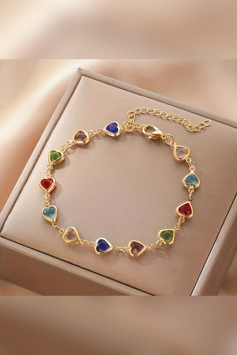 Pulsera de corazones de colores en dorado