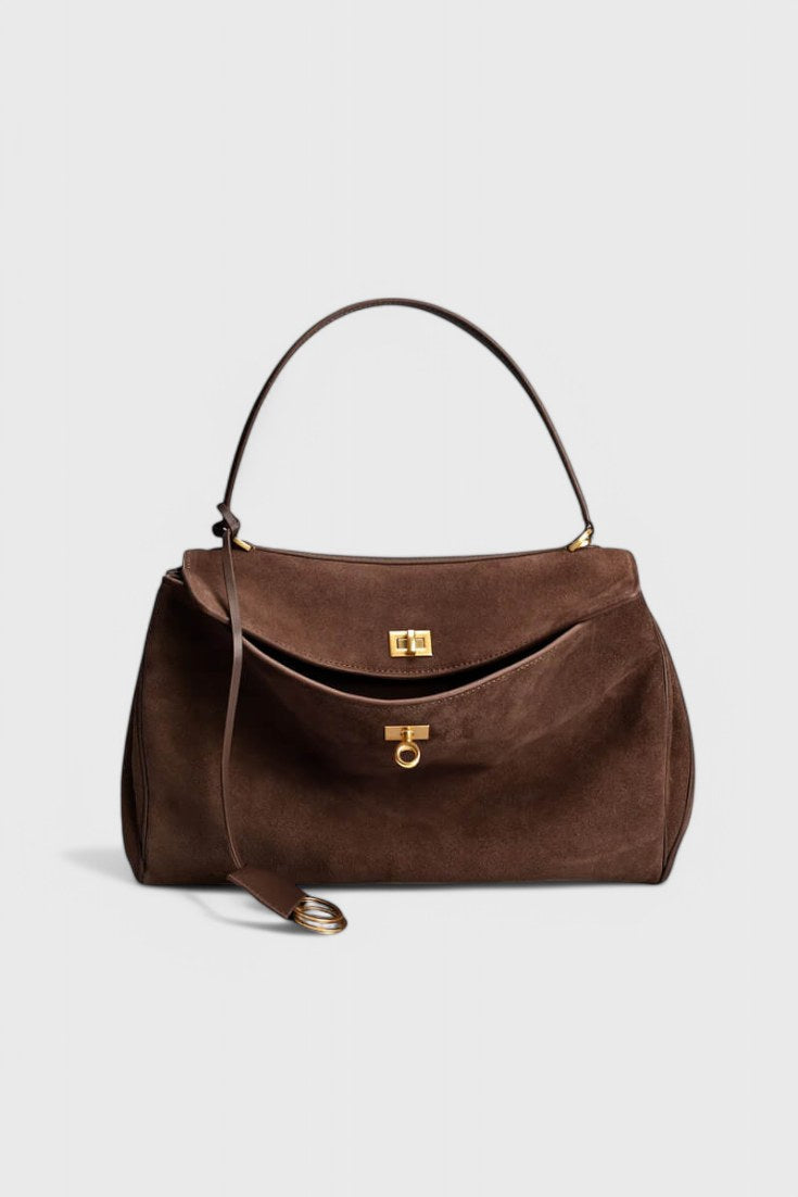 Bolso de hombro de ante Henna en marrón oscuro