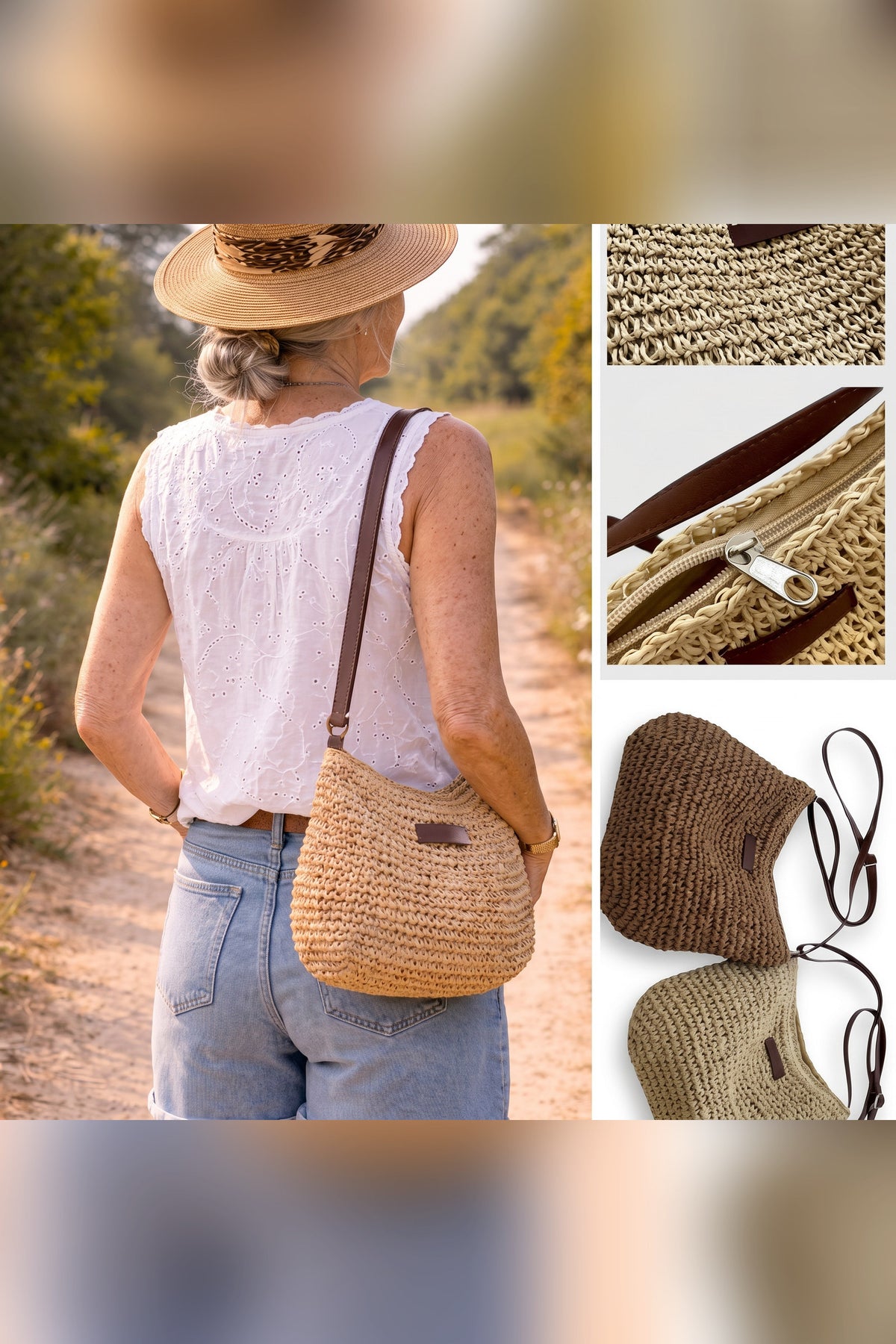 Bolso trenzado Simona en beige