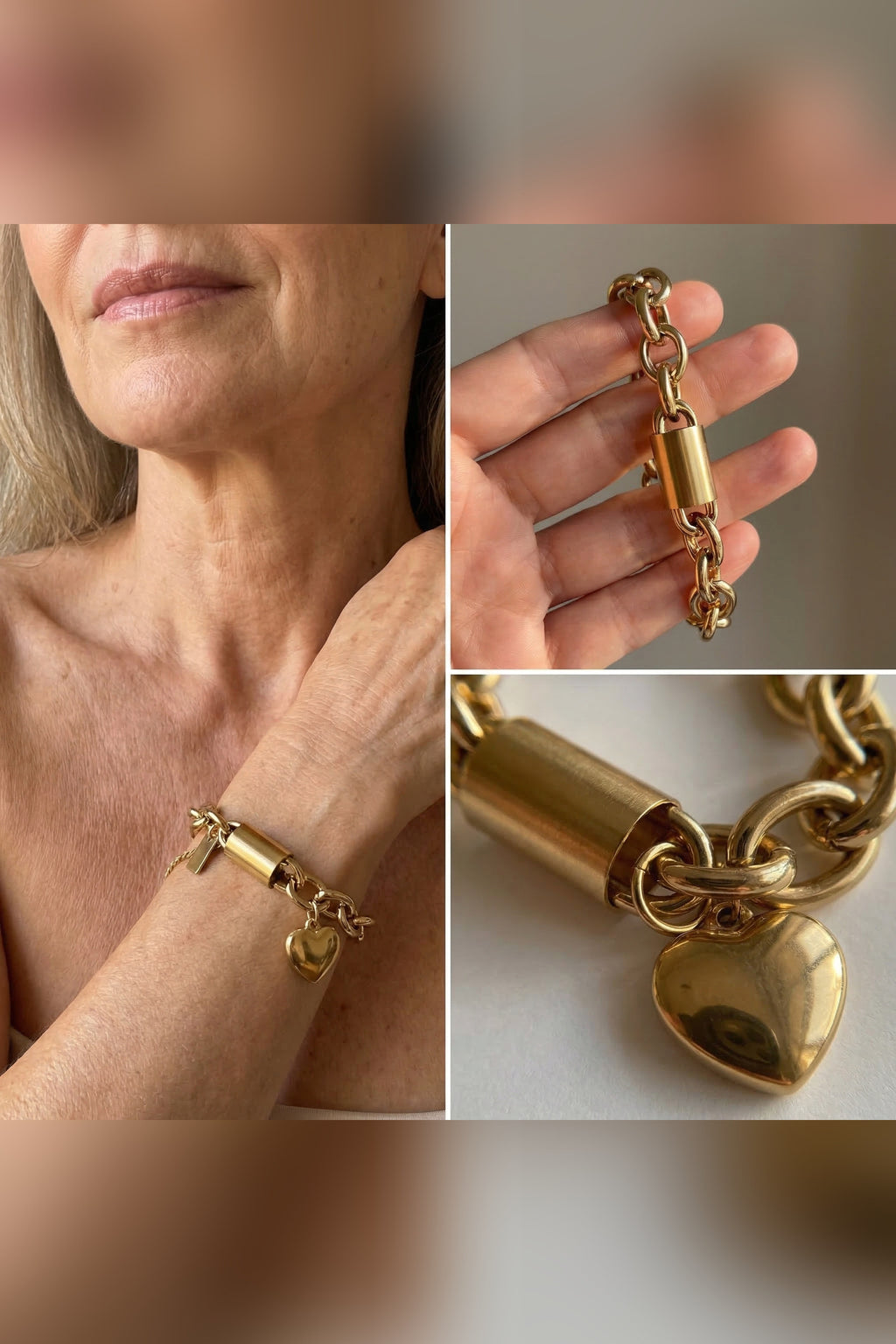 Pulsera de eslabón grueso con dijes en dorado