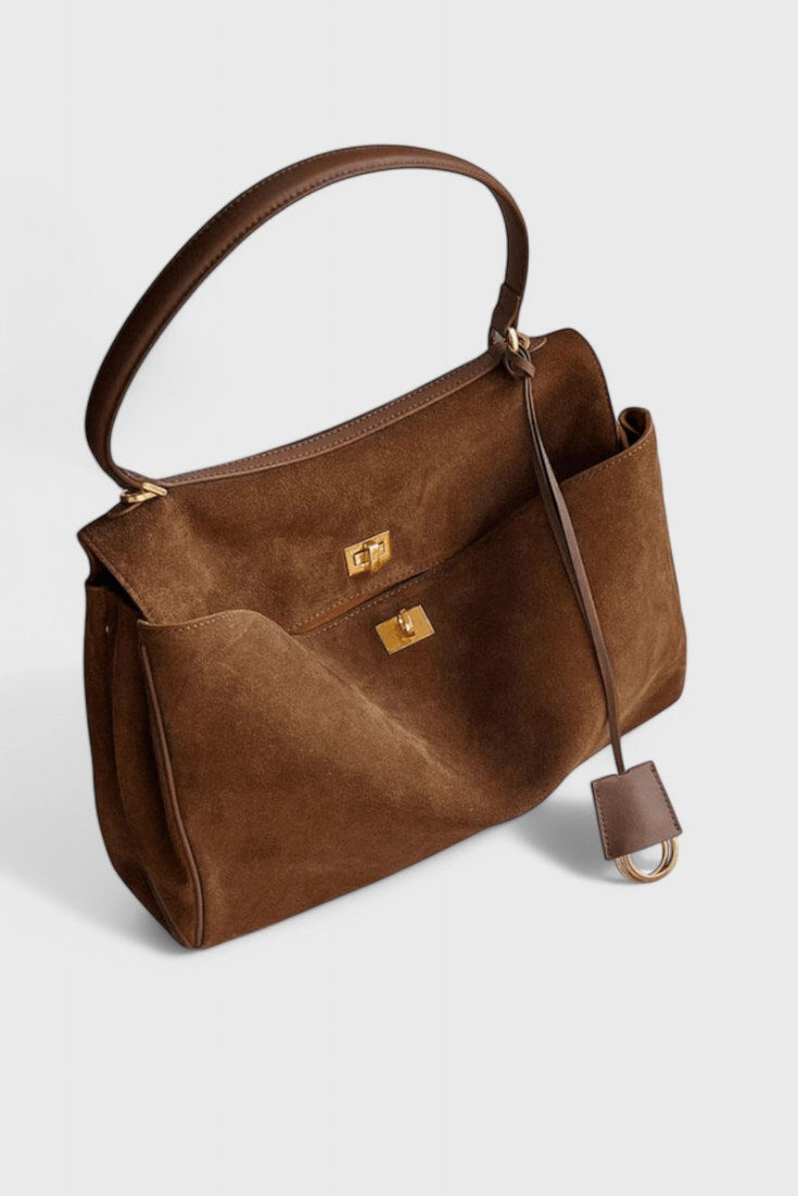 Bolso de hombro de ante Henna en marrón oscuro