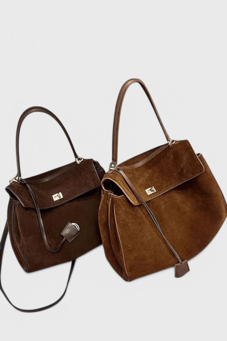 Bolso de hombro de ante Henna en marrón oscuro