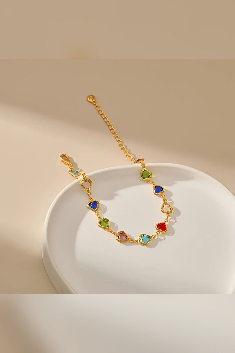 Pulsera de corazones de colores en dorado
