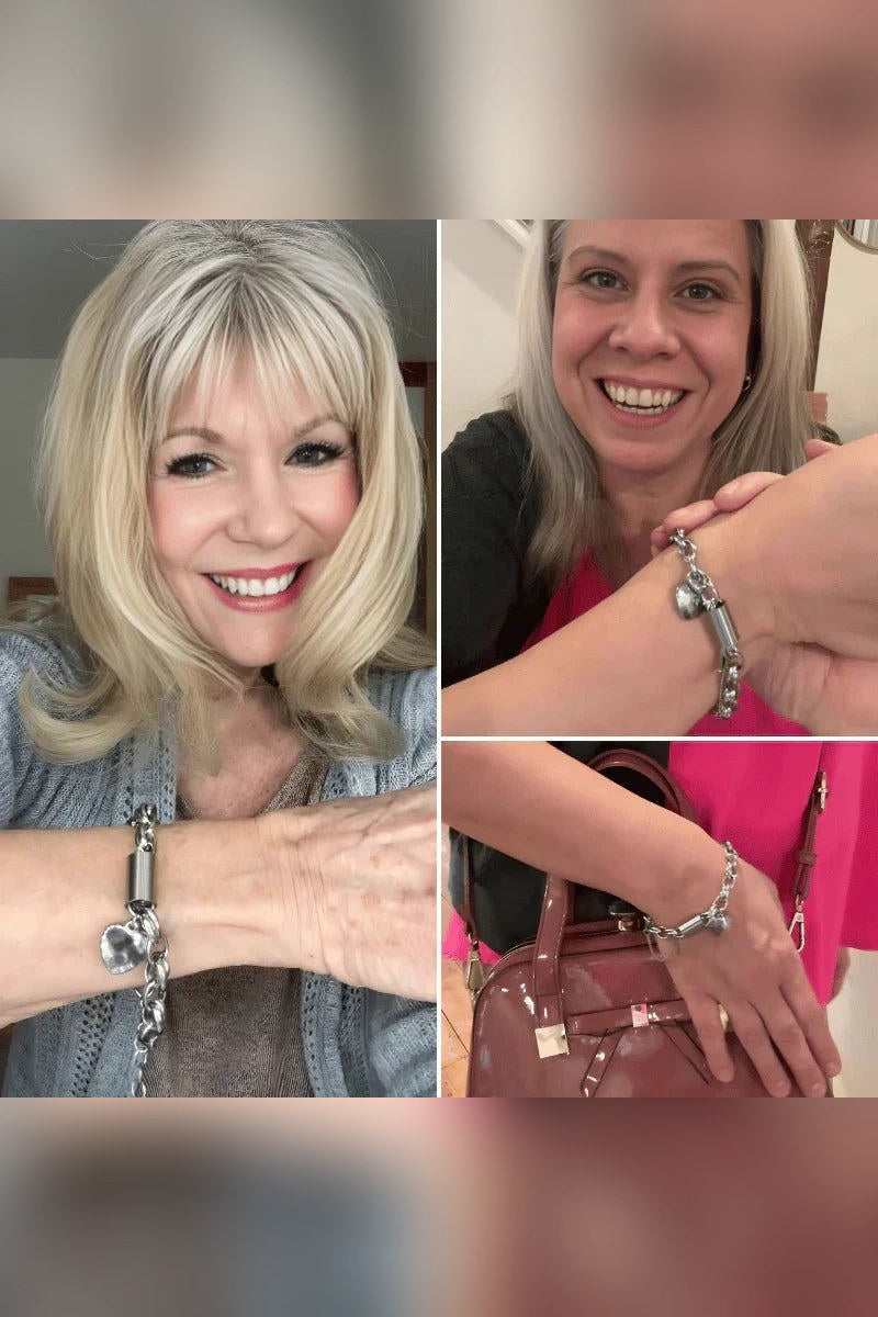 Pulsera de eslabón grueso con dijes en oro blanco