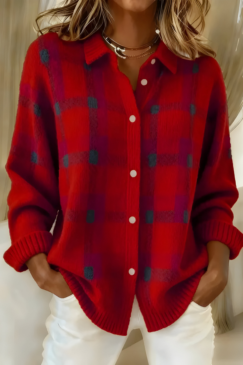 Chaqueta de punto de cuadros en rojo