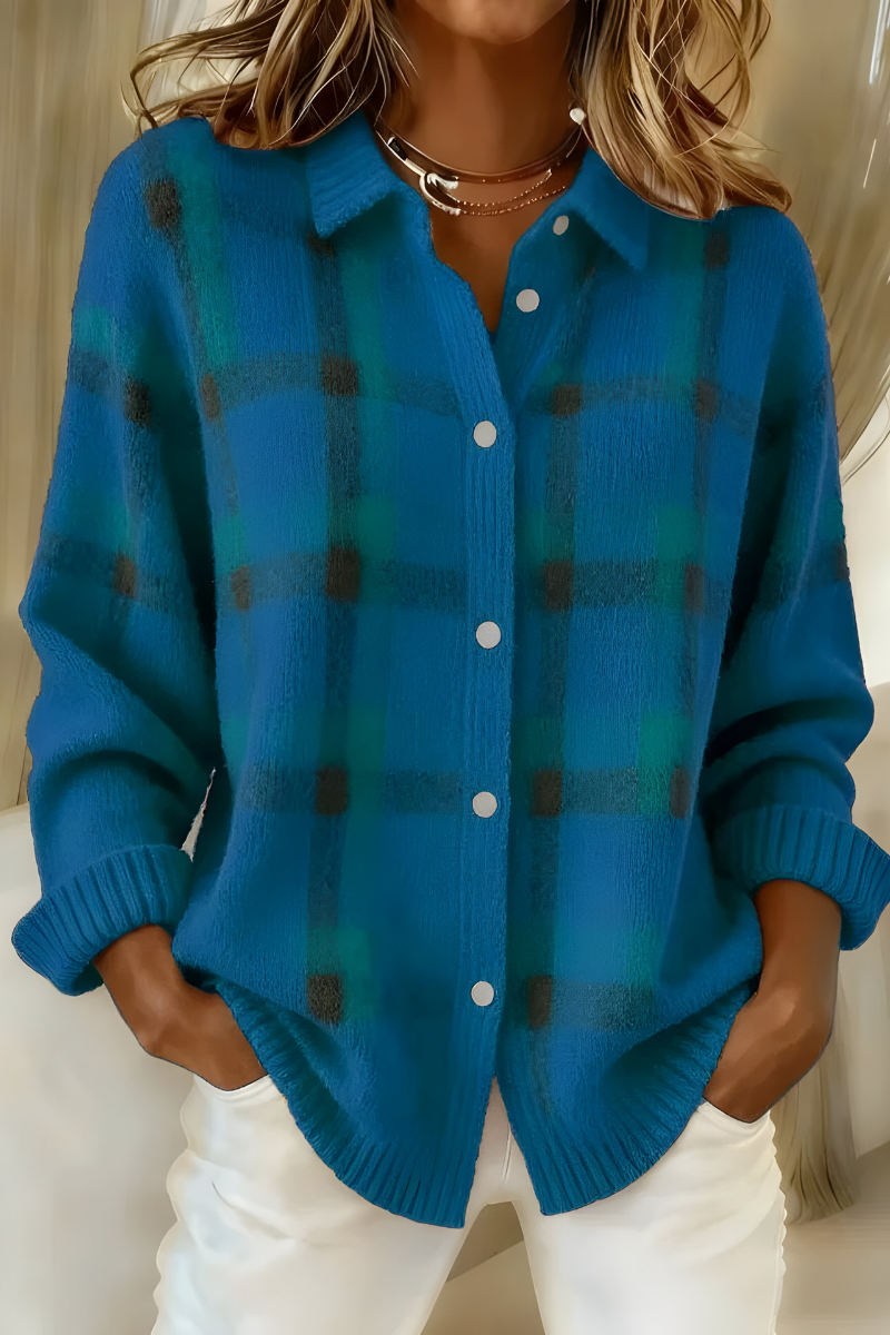 Chaqueta de punto de cuadros en azul