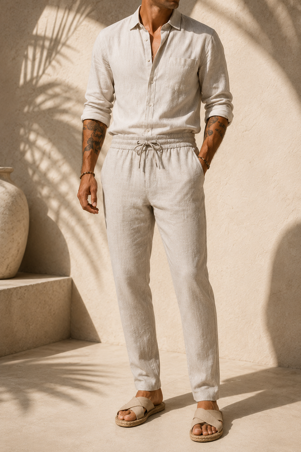 Pantalón de lino de verano en caqui