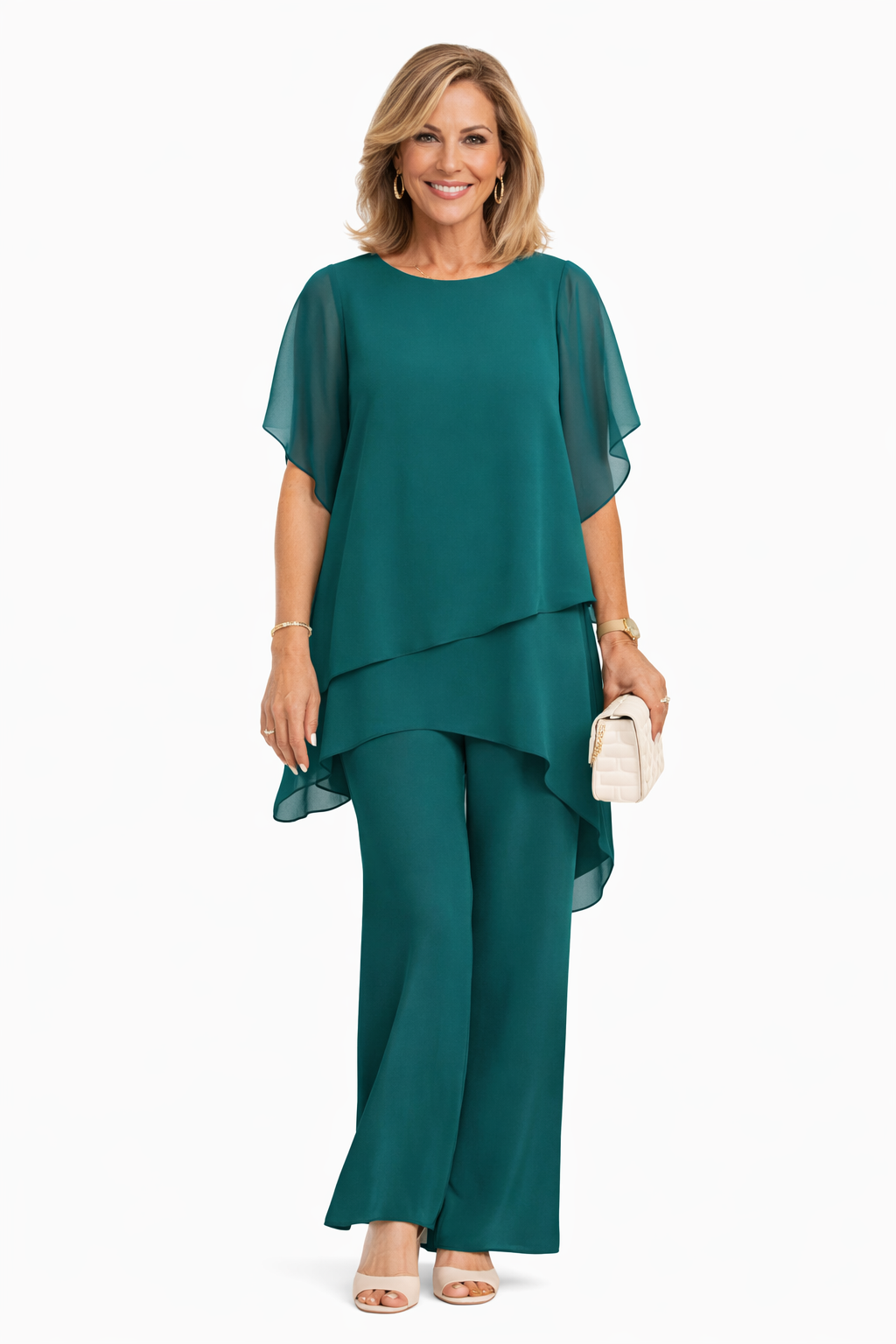 Conjunto de top y pantalón ancho en turquesa