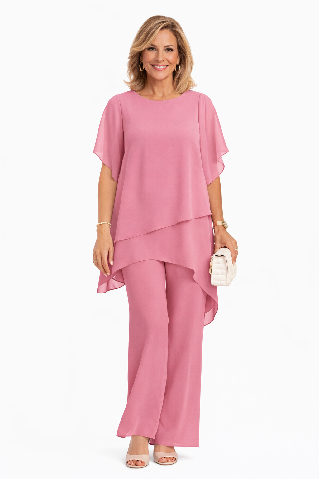 Conjunto de top y pantalón ancho en rosa
