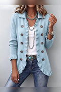 Chaqueta de punto azul empolvado con volantes en azul empolvado