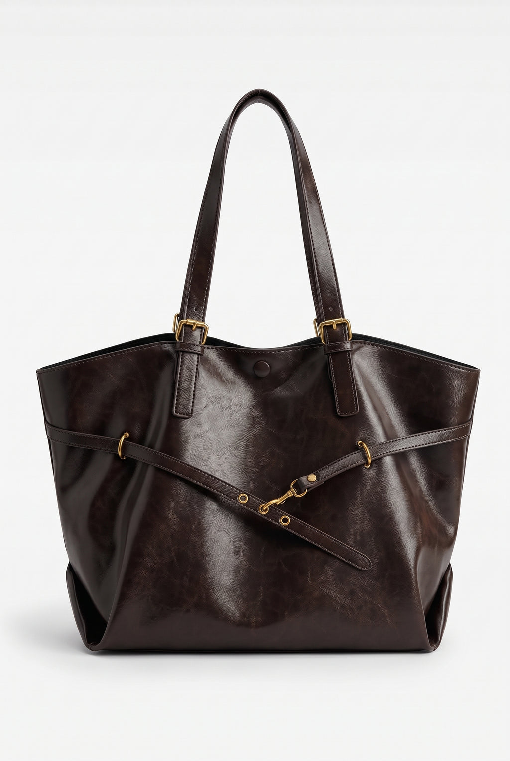 Bolso de hombro de polipiel con hebillas en café