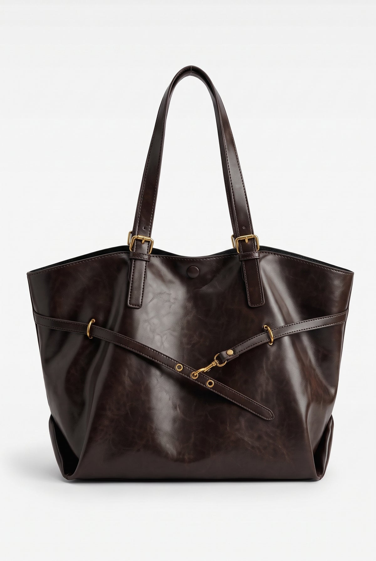 Bolso de hombro de polipiel con hebillas en café
