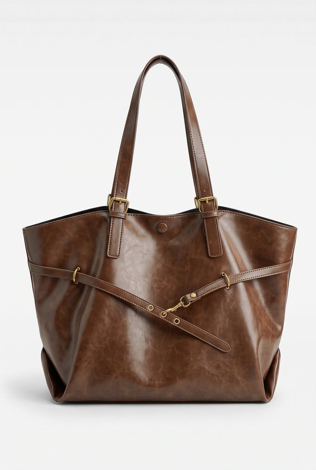Bolso de hombro de polipiel con hebillas en marrón