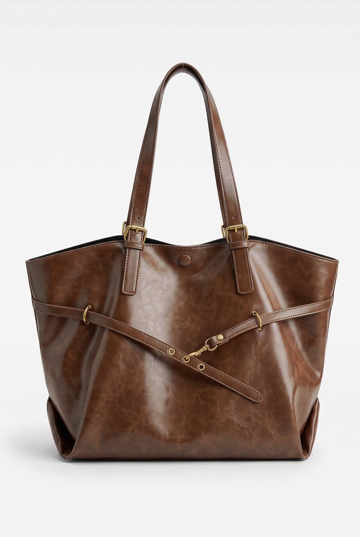 Bolso de hombro de polipiel con hebillas en marrón