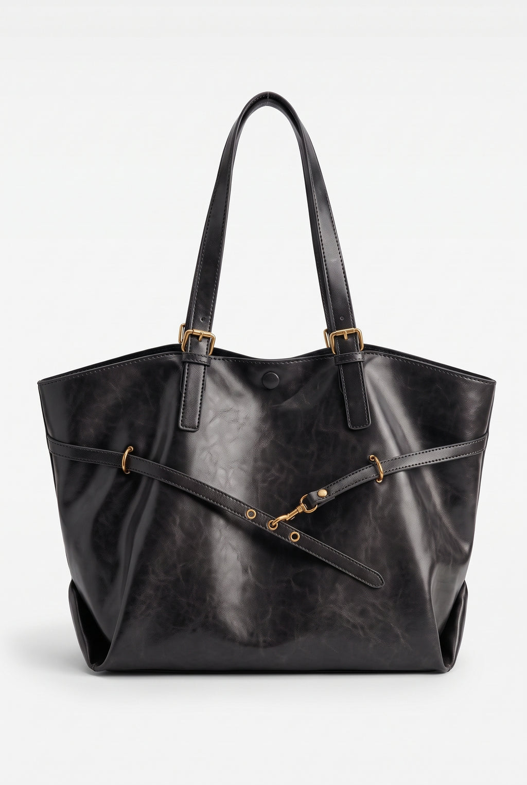 Bolso de hombro de polipiel con hebillas en negro
