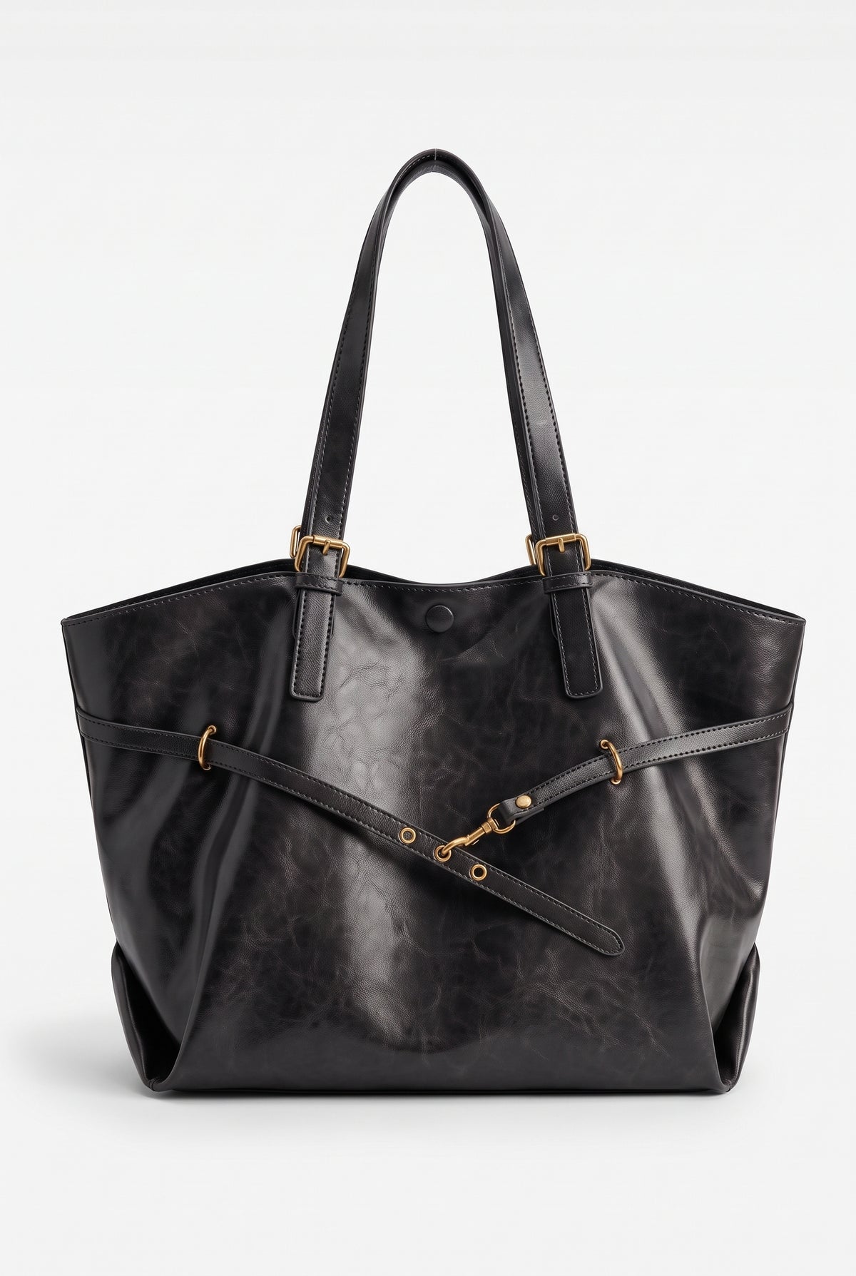 Bolso de hombro de polipiel con hebillas en negro