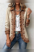 Chaqueta floral bordada con volantes en beige