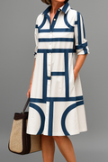 Vestido midi de estampado geométrico en blanco