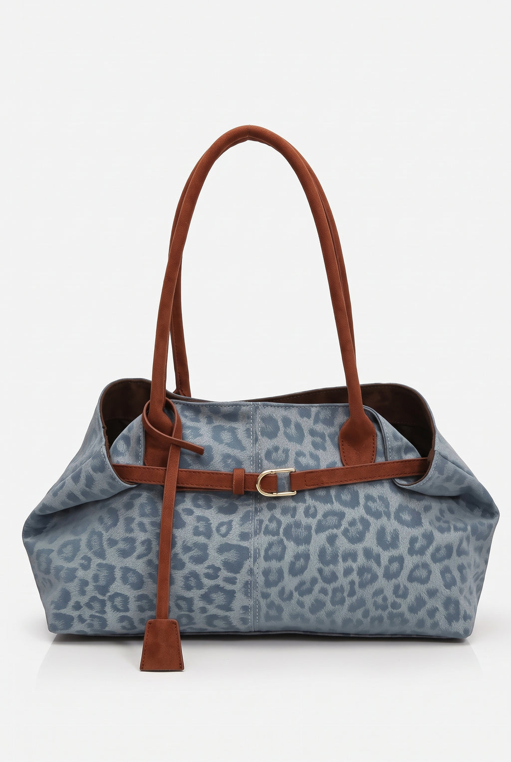 Bolso de hombro de ante con estampado de leopardo en leopardo azul