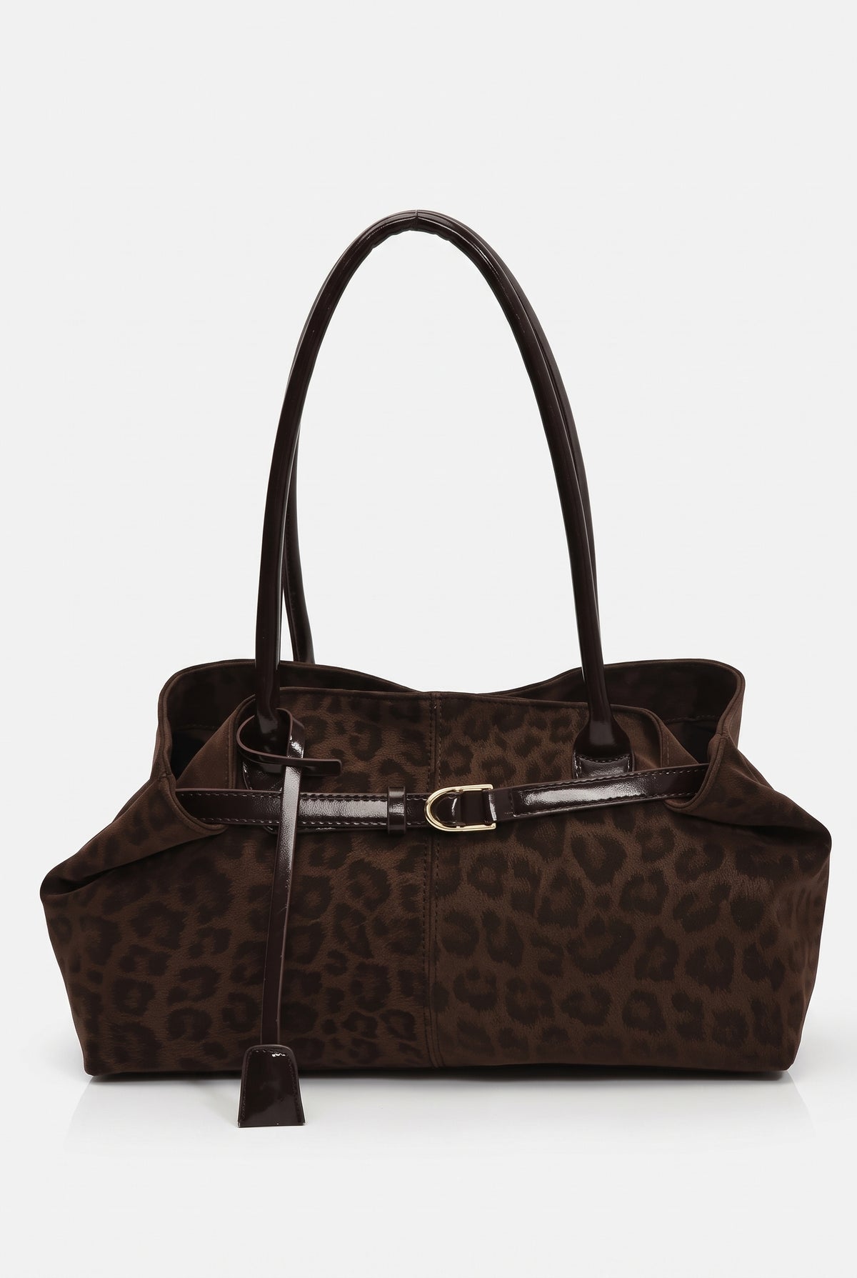 Bolso de hombro de ante con estampado de leopardo en leopardo