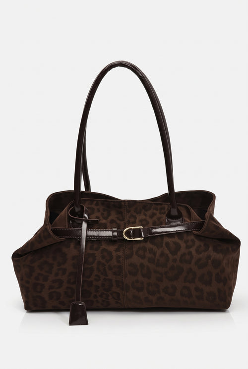 Bolso de hombro de ante con estampado de leopardo en leopardo