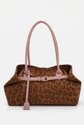 Bolso de hombro de ante con estampado de leopardo en leopardo tostado