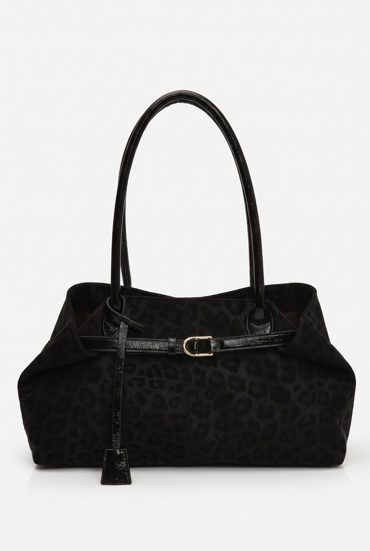 Bolso de hombro de ante con estampado de leopardo en leopardo y negro