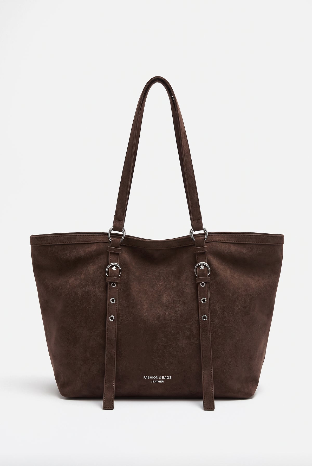 Bolso de hombro de ante con hebilla en marrón