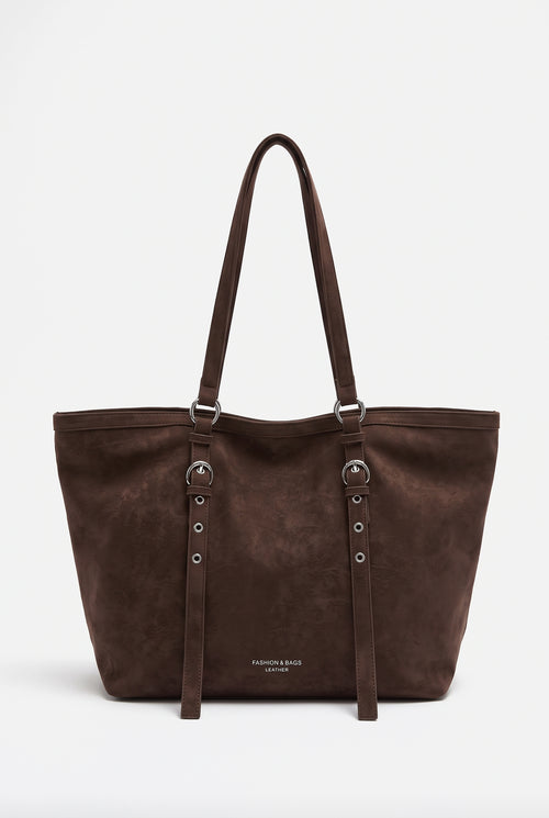 Bolso de hombro de ante con hebilla en marrón