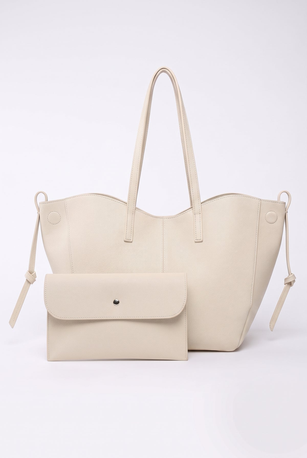 Bolso de mano dos en uno con bolsito a juego en beige