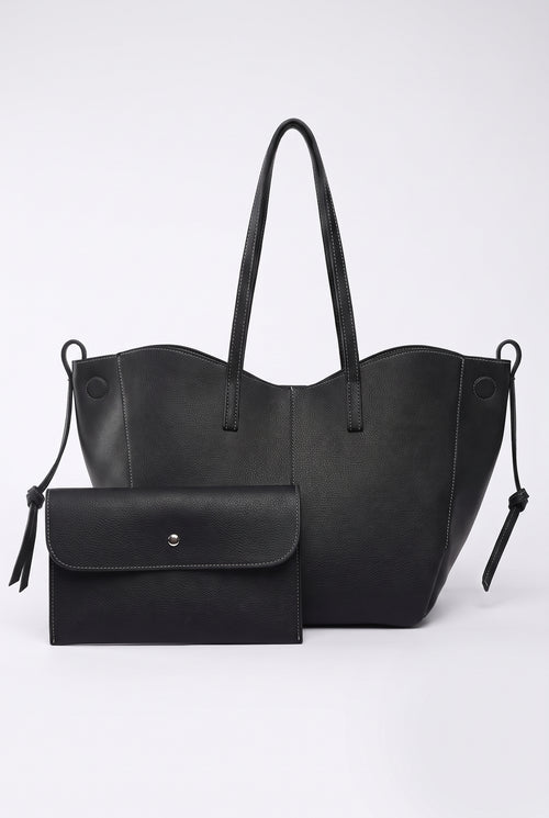 Bolso de mano dos en uno con bolsito a juego en negro