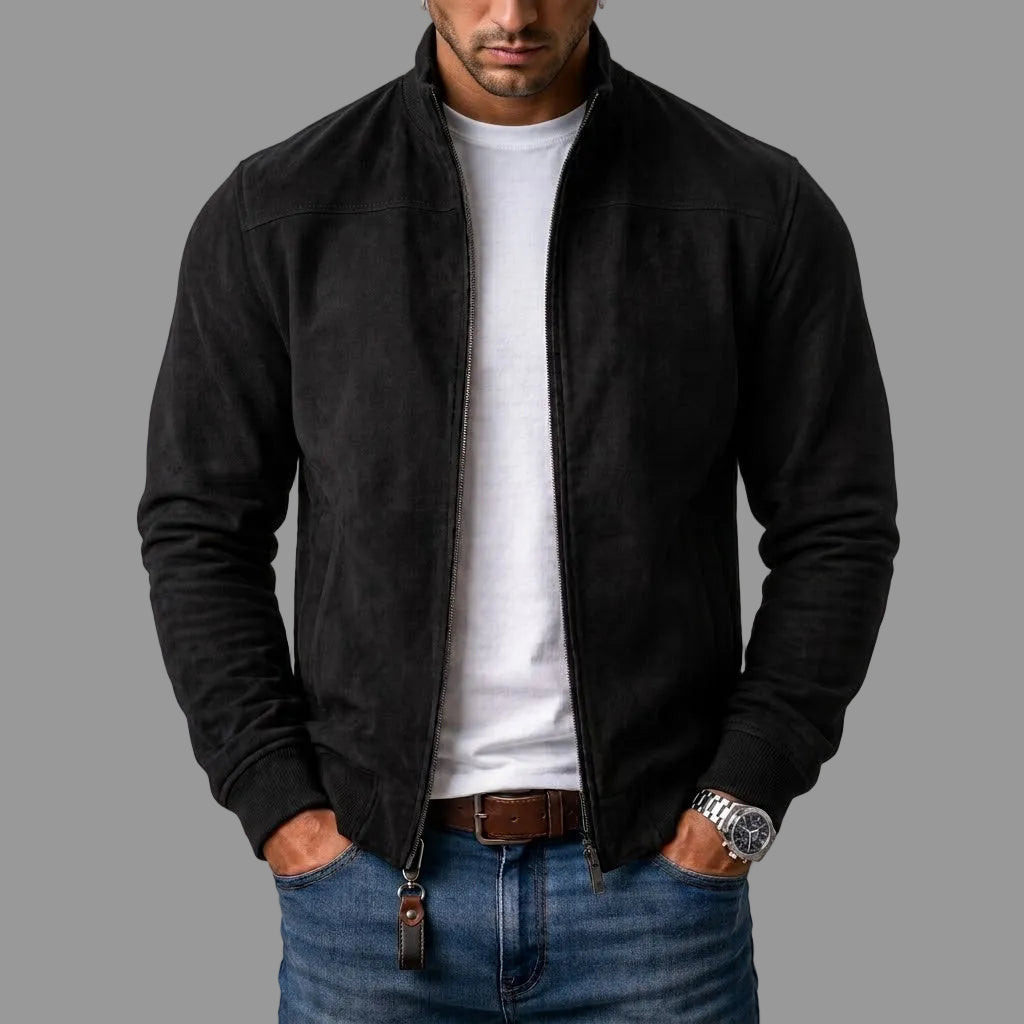 Bomber de antelina con cuello alto en negro