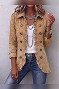 Chaqueta de estampado en relieve con volantes en caqui