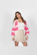 Cárdigan oversize con estampado de ondas en fucsia