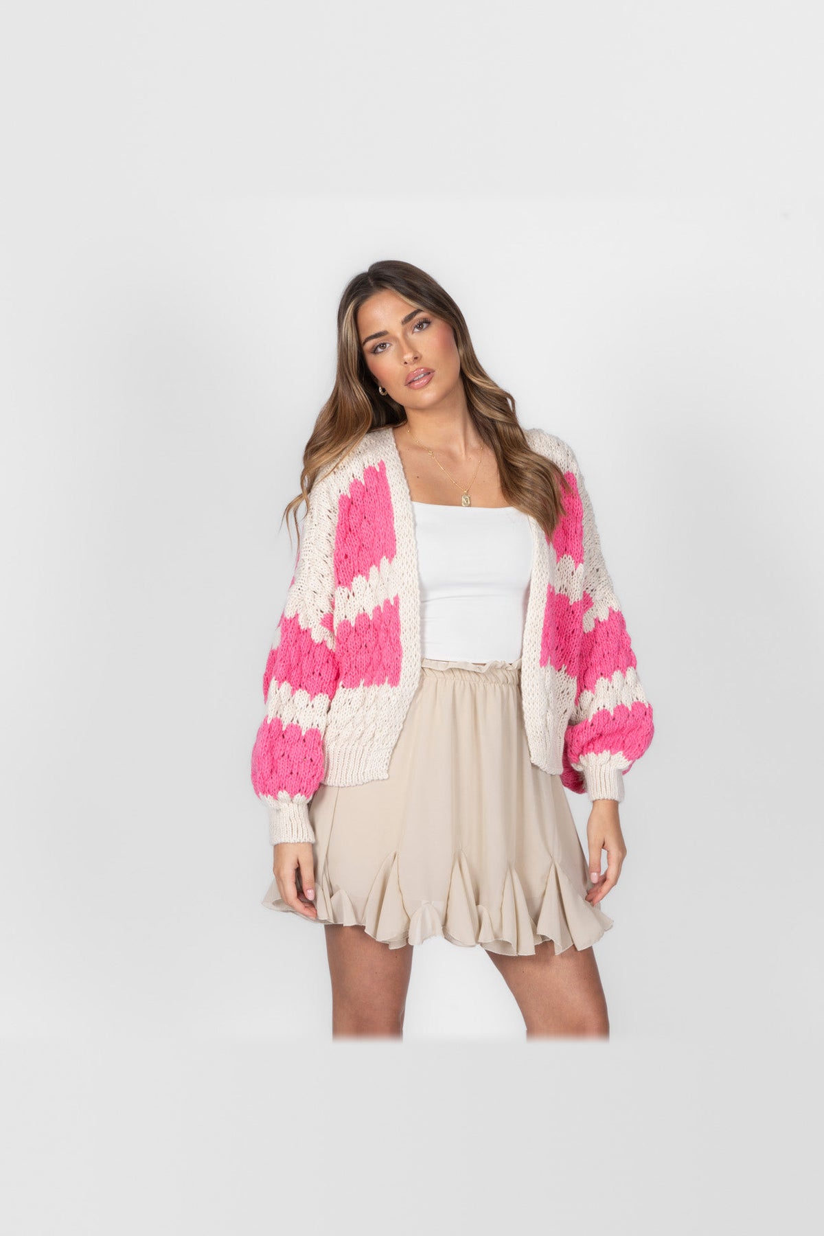 Cárdigan oversize con estampado de ondas en fucsia