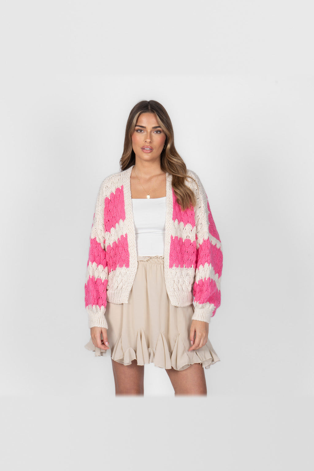 Cárdigan oversize con estampado de ondas en fucsia