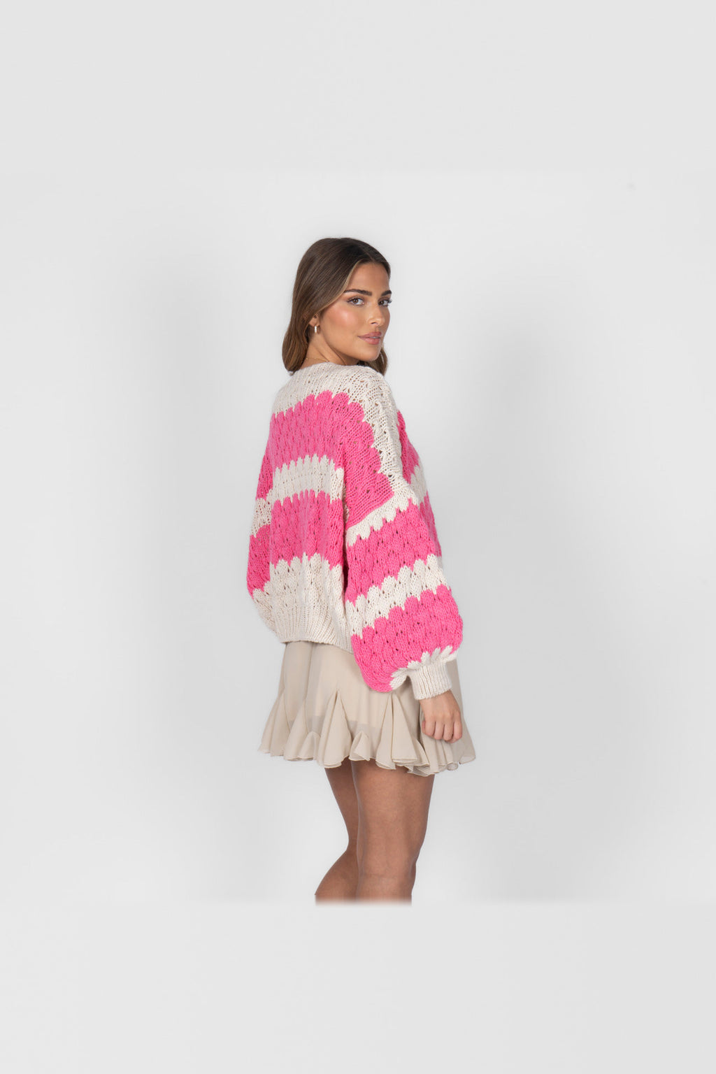 Cárdigan oversize con estampado de ondas en fucsia