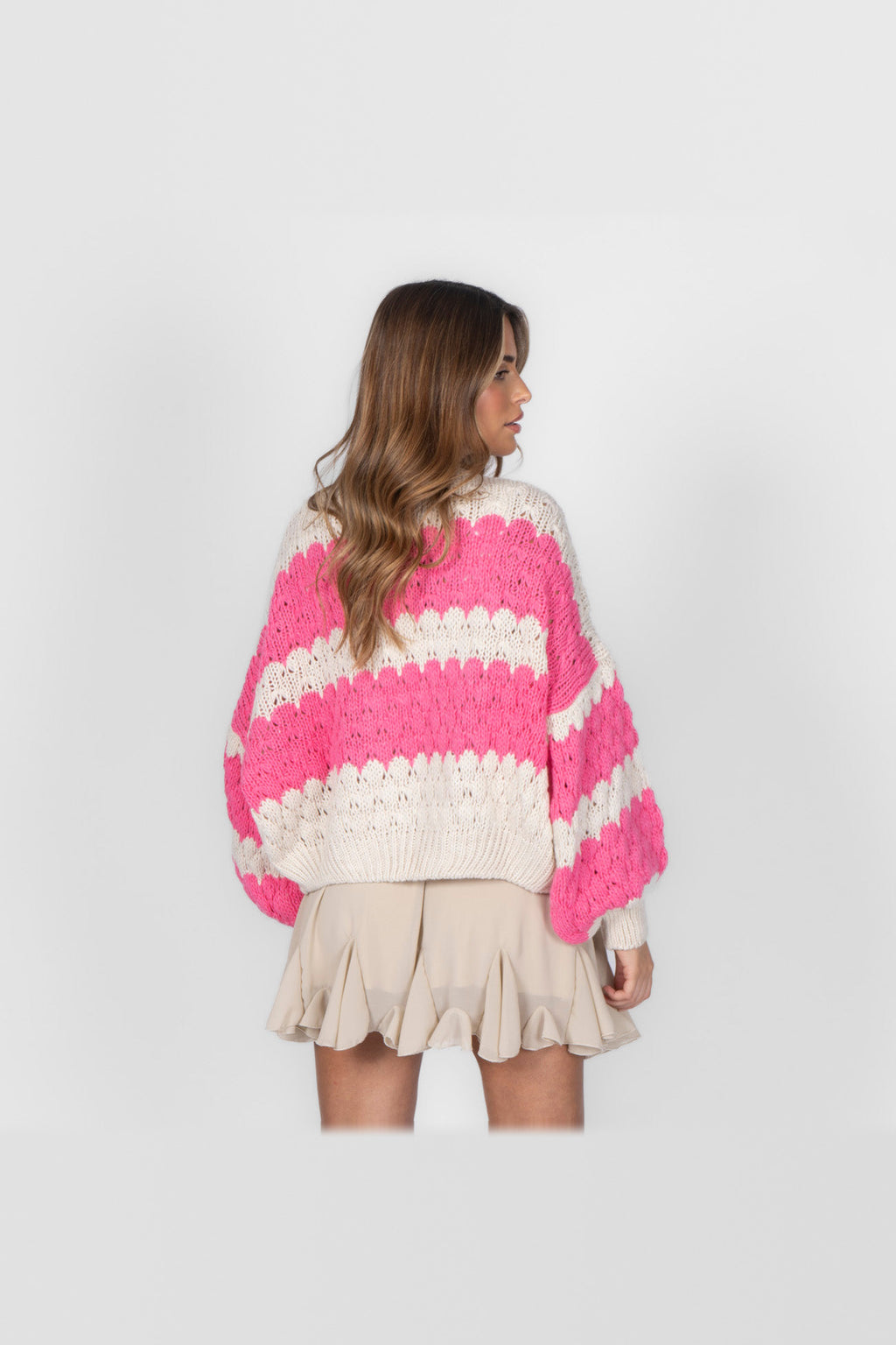 Cárdigan oversize con estampado de ondas en fucsia