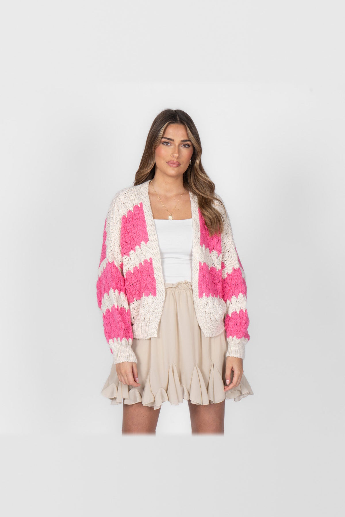 Cárdigan oversize con estampado de ondas en fucsia