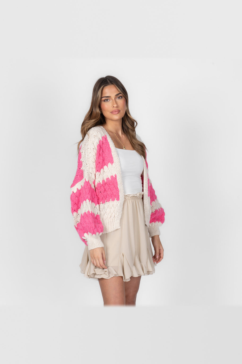 Cárdigan oversize con estampado de ondas en fucsia