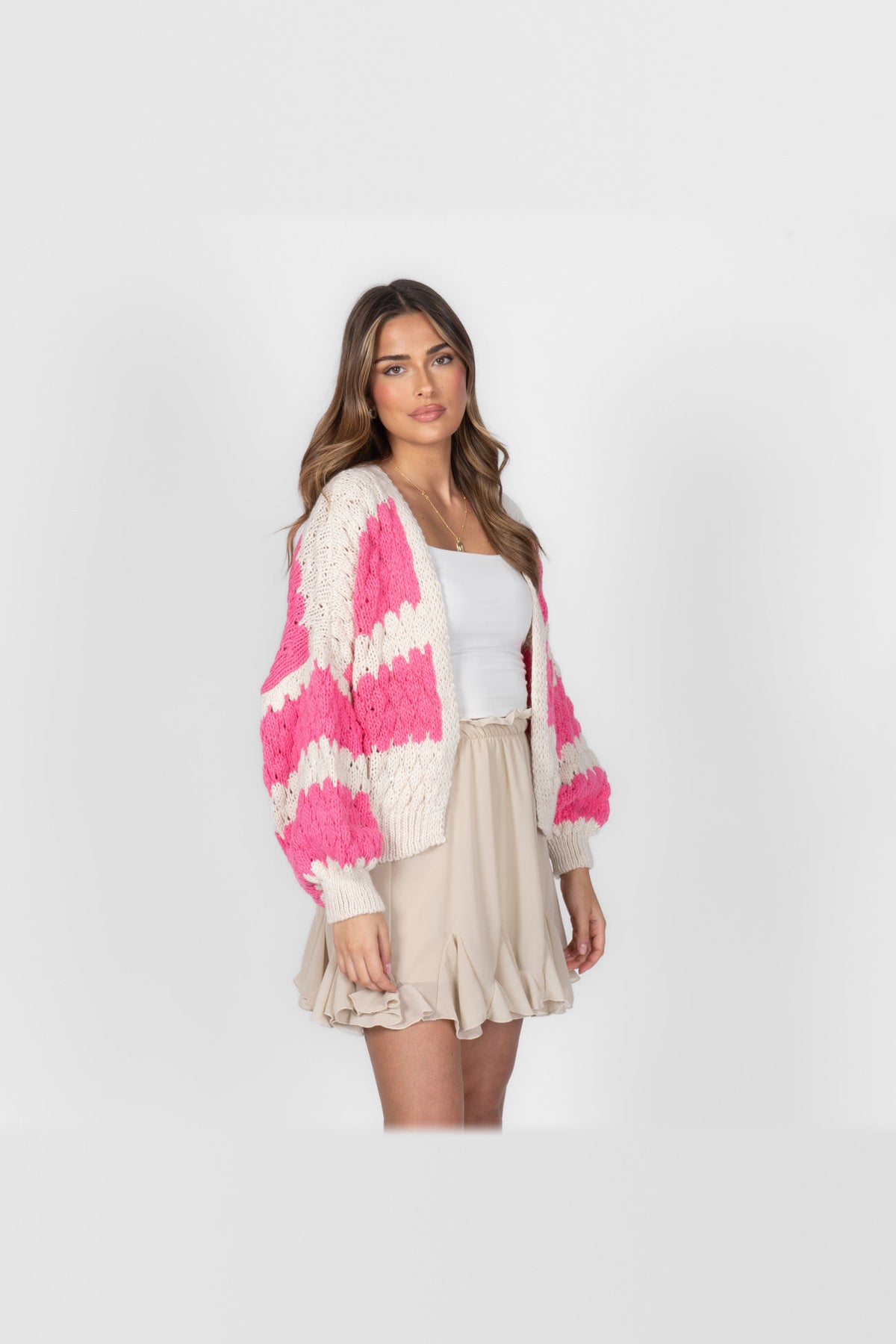Cárdigan oversize con estampado de ondas en fucsia