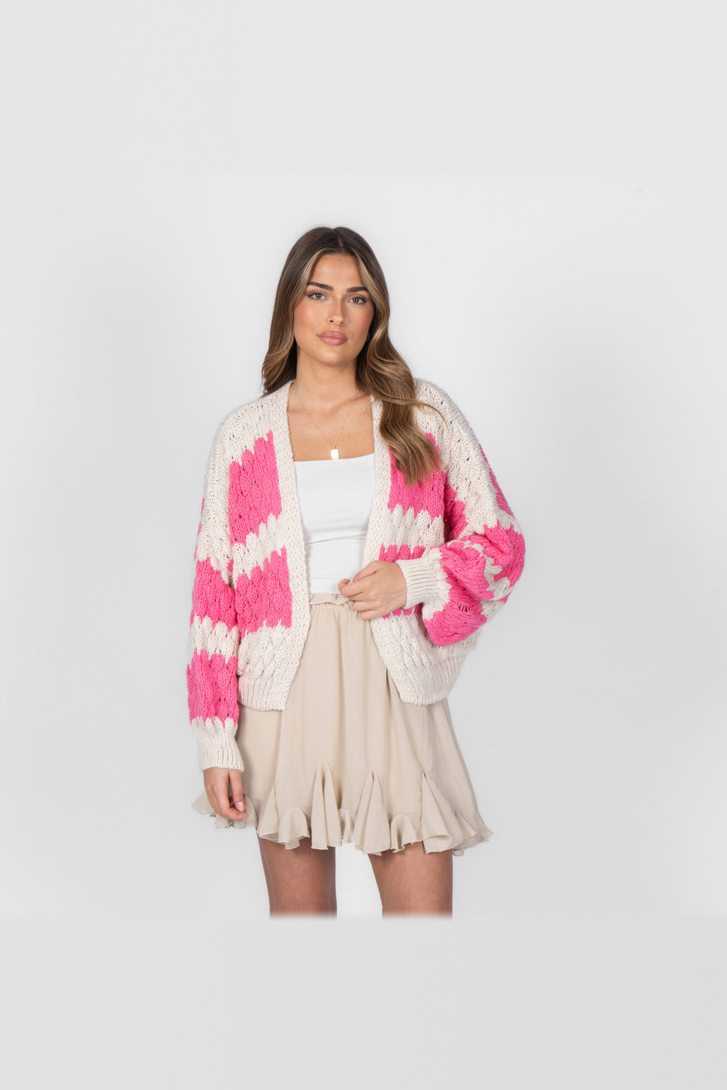 Cárdigan oversize con estampado de ondas en fucsia