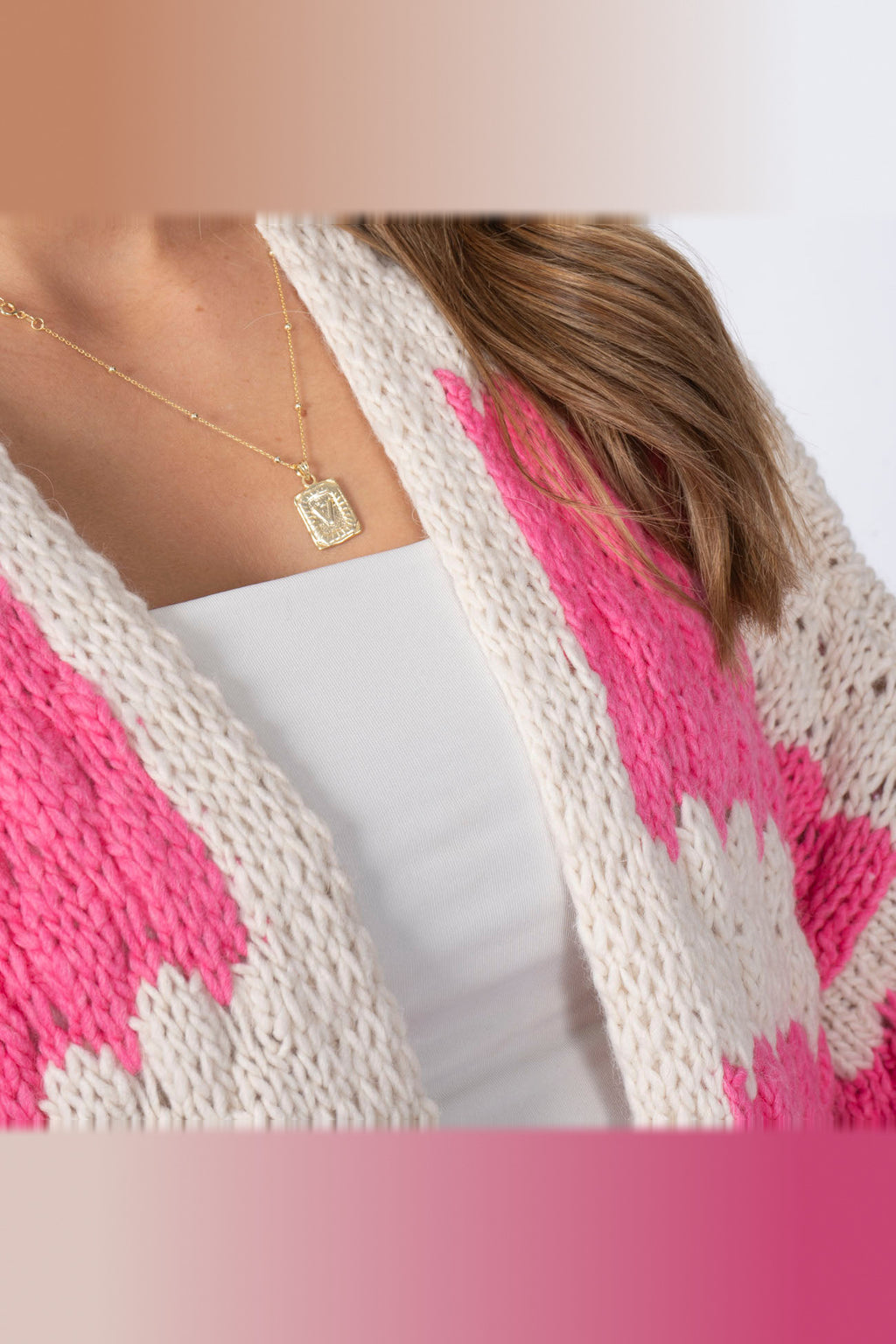 Cárdigan oversize con estampado de ondas en fucsia