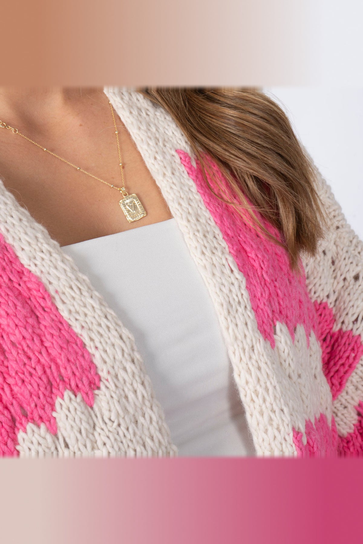 Cárdigan oversize con estampado de ondas en fucsia