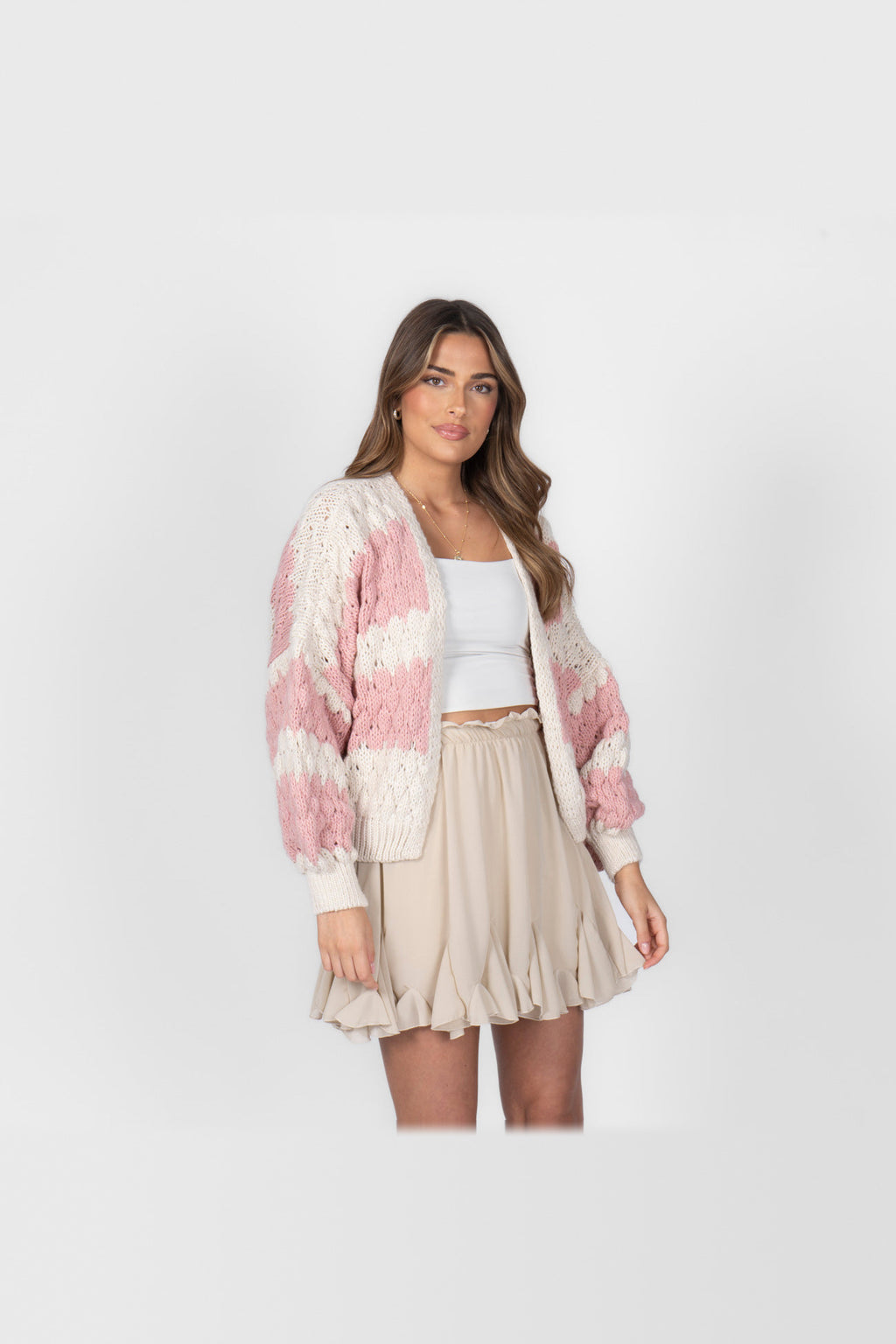 Cárdigan oversize con estampado de ondas en rosa palo