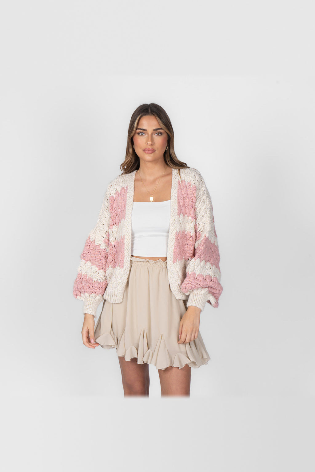 Cárdigan oversize con estampado de ondas en rosa palo