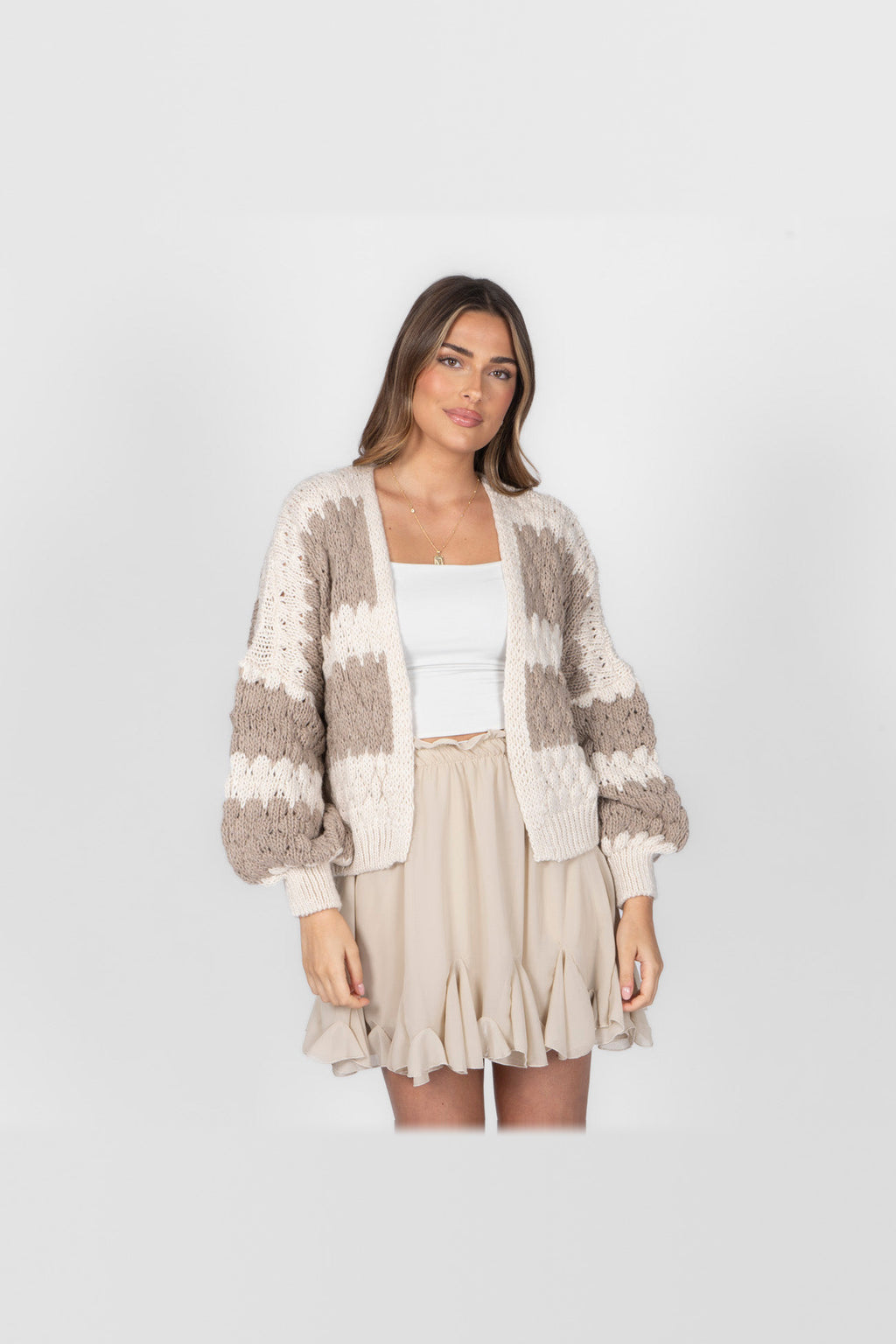 Cárdigan oversize con estampado de ondas en beige