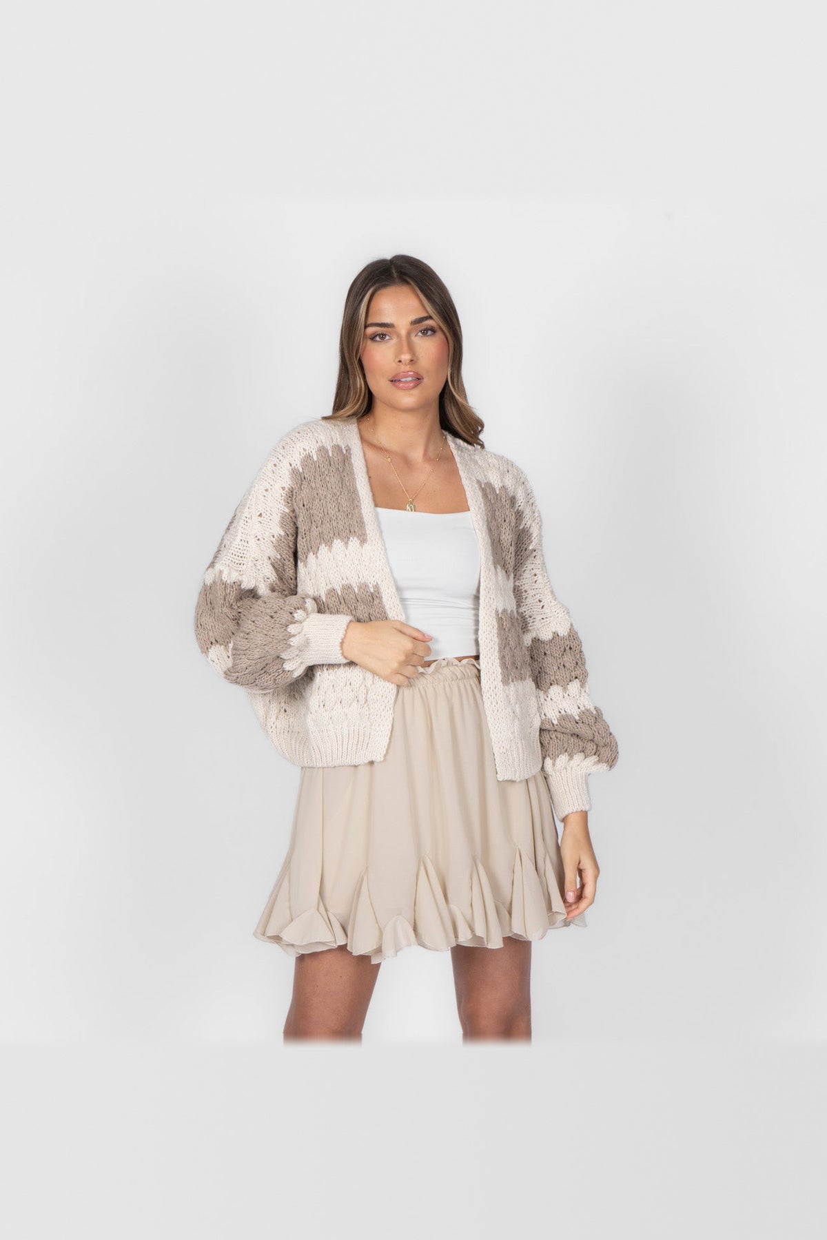 Cárdigan oversize con estampado de ondas en beige