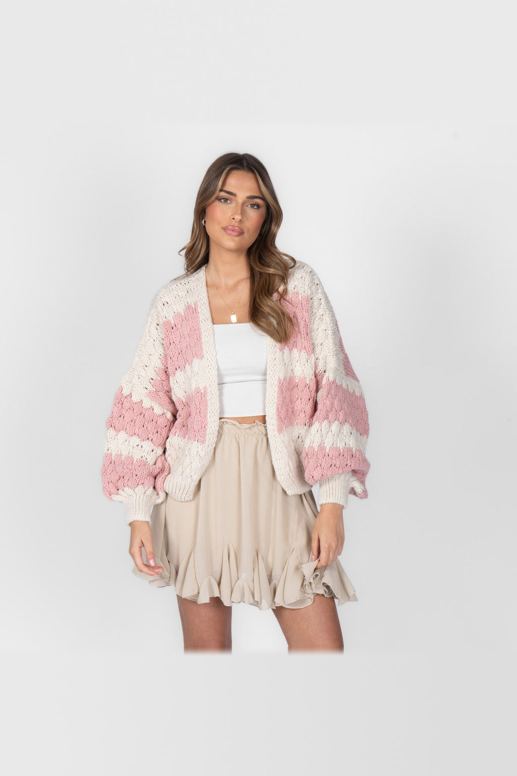 Cárdigan oversize con estampado de ondas en rosa palo