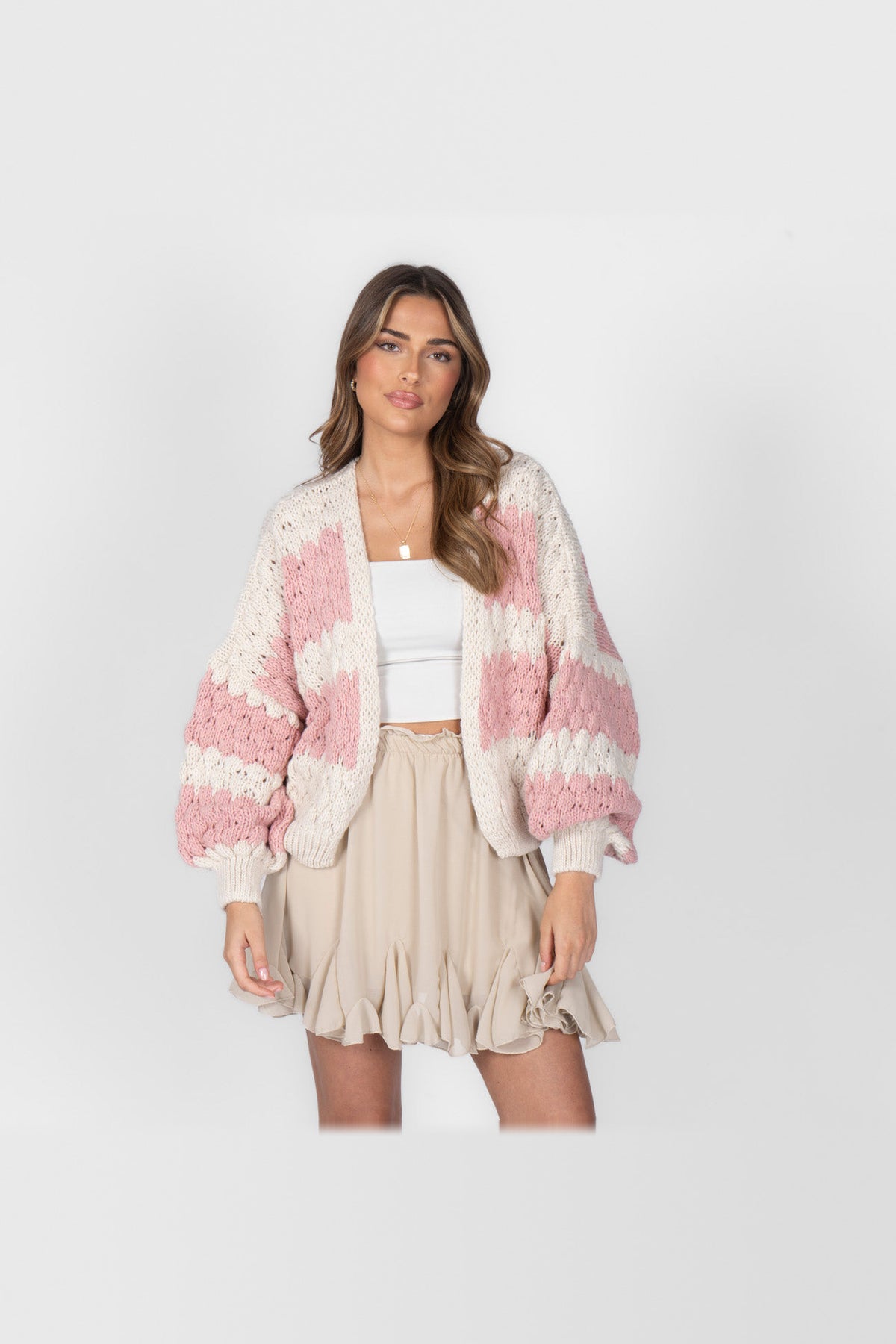 Cárdigan oversize con estampado de ondas en rosa palo